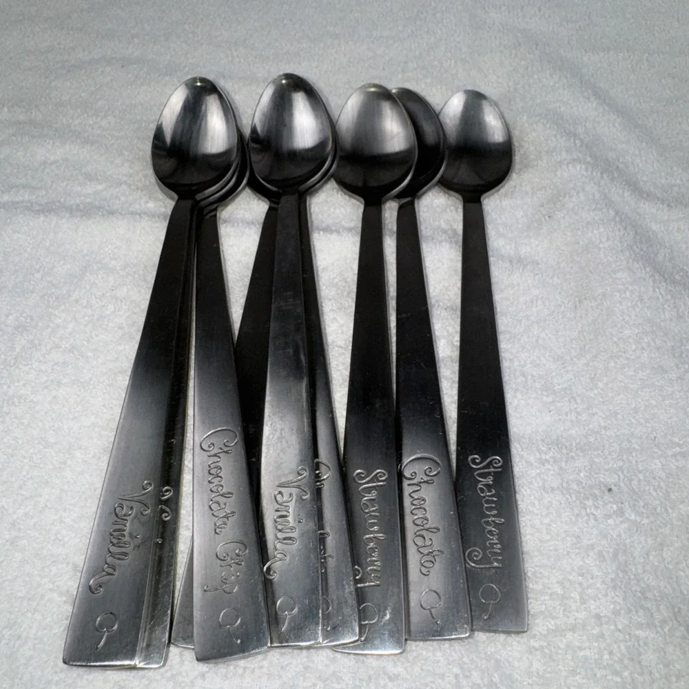 9 Pottery Barn Ice Cream Serving Spoons Strawberry Vanilla Chocolate Choco Chip